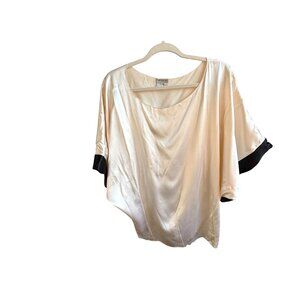 Worth Women's Blouse Sz L White Black Silk Boxy Dolman Sleeve Round Neck Career